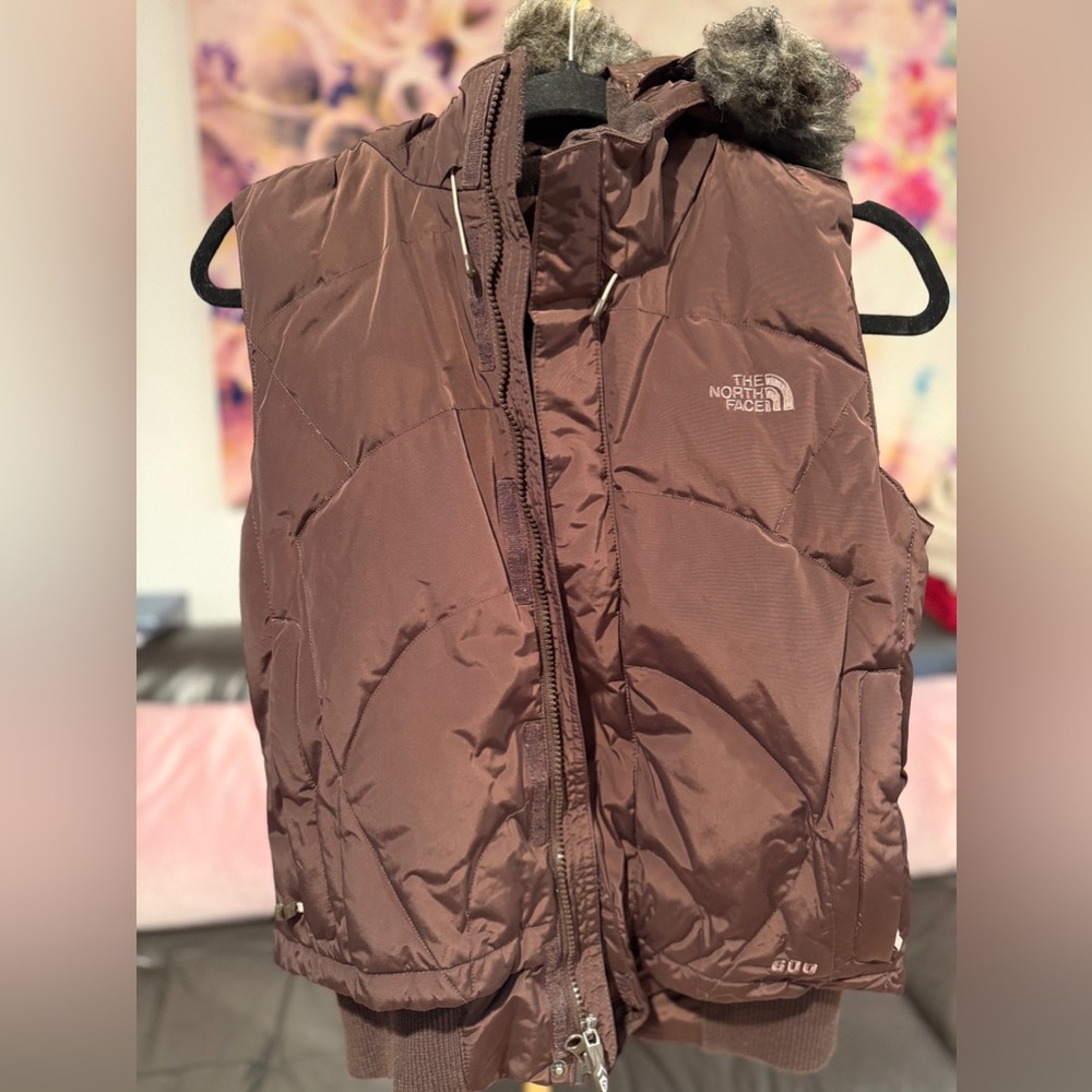 North Face faux fur puffer down vest
